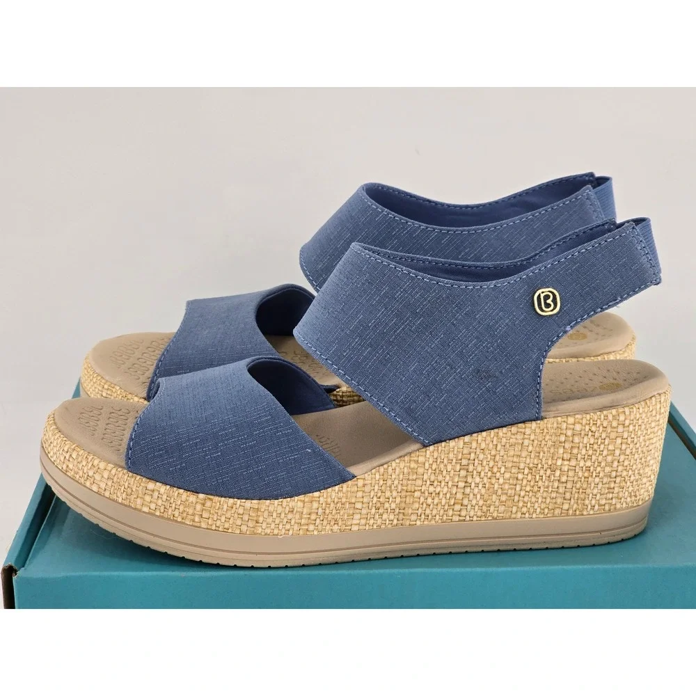 Bzees Reveal Wedge Sandals Womens 8.5W Blue Stretch Espadrille - NEW